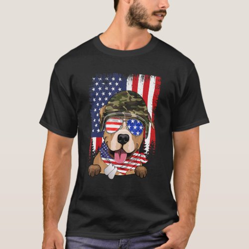 Vintage American Flag 4th Of July Pitbull Veteran  T_Shirt