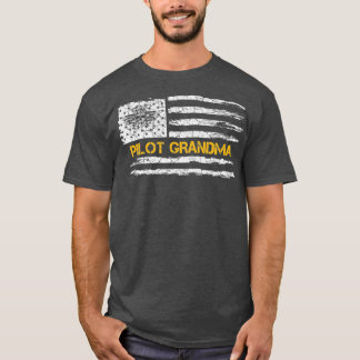 Vintage  American Flag Airplane Pilot Grandma T-Shirt