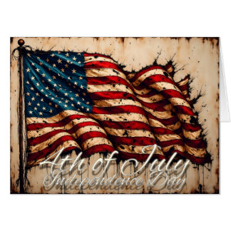 Vintage American Flag Art for 4th of July Card