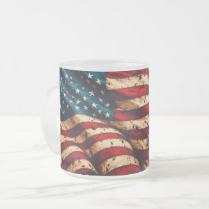 Vintage American Flag Art for 4th of July Frosted Glass Coffee Mug