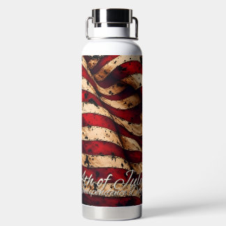 Vintage American Flag Art for 4th of July Water Bottle