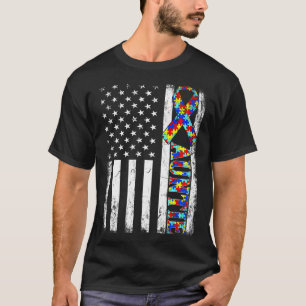 Vintage American Flag Auntie Autism Awareness Fami T-Shirt