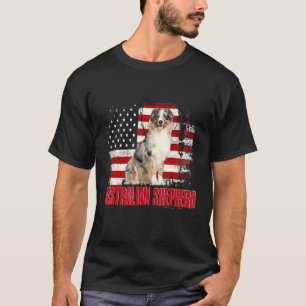 Vintage American Flag Australian Shepherd Dog T-Shirt