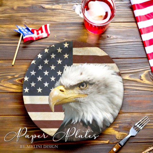 Vintage American Flag Bald Eagle Family Reunion Paper Plates