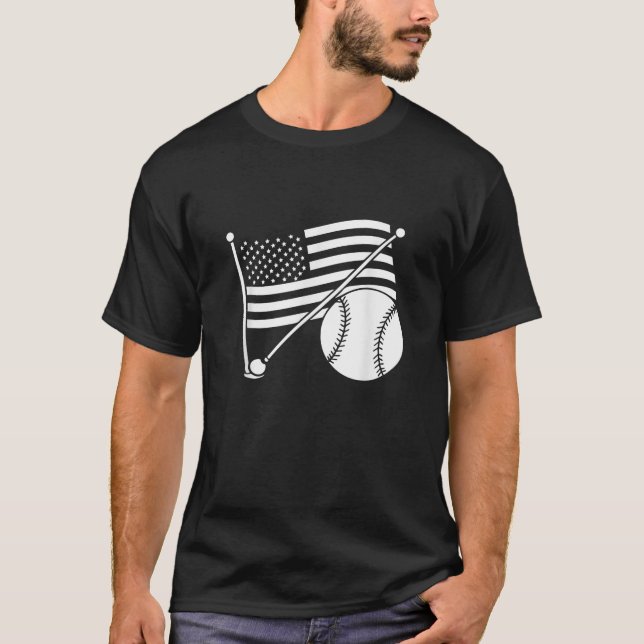Vintage American Flag Baseball 4th July T-Shirt (Front)