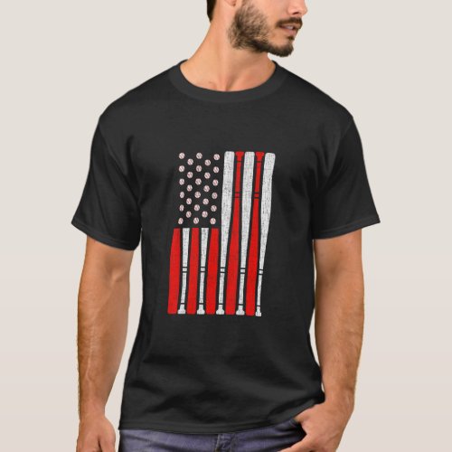 Vintage American Flag Baseball Dad Men Boy Kids 4t T_Shirt