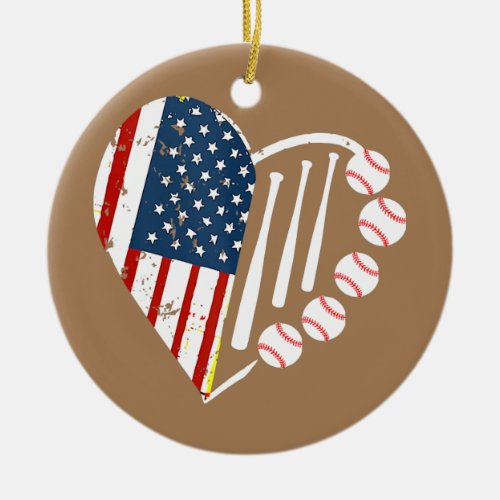 Vintage American Flag Baseball Heart 4th Of July Ceramic Ornament