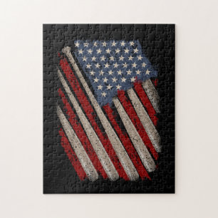 Vintage American Flag Baseball Jigsaw Puzzle