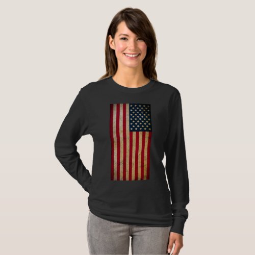 Vintage American Flag Basic Long Sleeve T_Shirt
