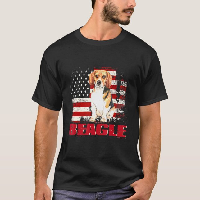 Vintage American Flag Beagle Dog T-Shirt (Front)