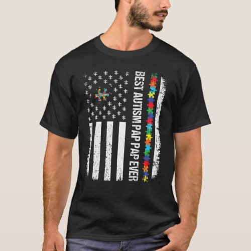 Vintage American Flag Best Pap Pap Ever Autism Awa T_Shirt