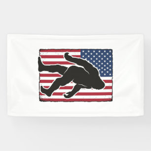 Vintage American Flag Bigfoot Silhouette Vector De Banner