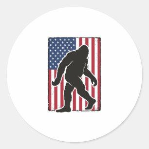 Vintage American Flag Bigfoot Silhouette Vector De Classic Round Sticker