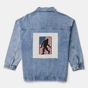 Vintage American Flag Bigfoot Silhouette Vector De Denim Jacket