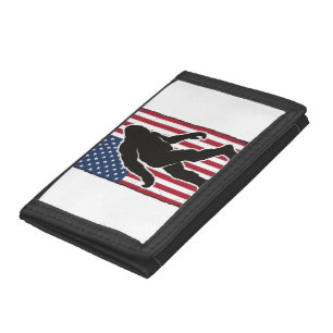 Vintage American Flag Bigfoot Silhouette Vector De Trifold Wallet