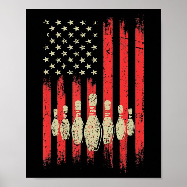 Vintage American Flag Bowling Pins  Patriotic Bowl Poster (Front)