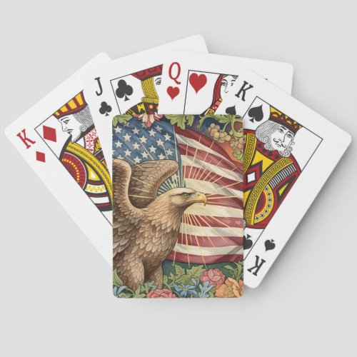 Vintage American Flag Cards, USA Patriotic Art Poker Cards