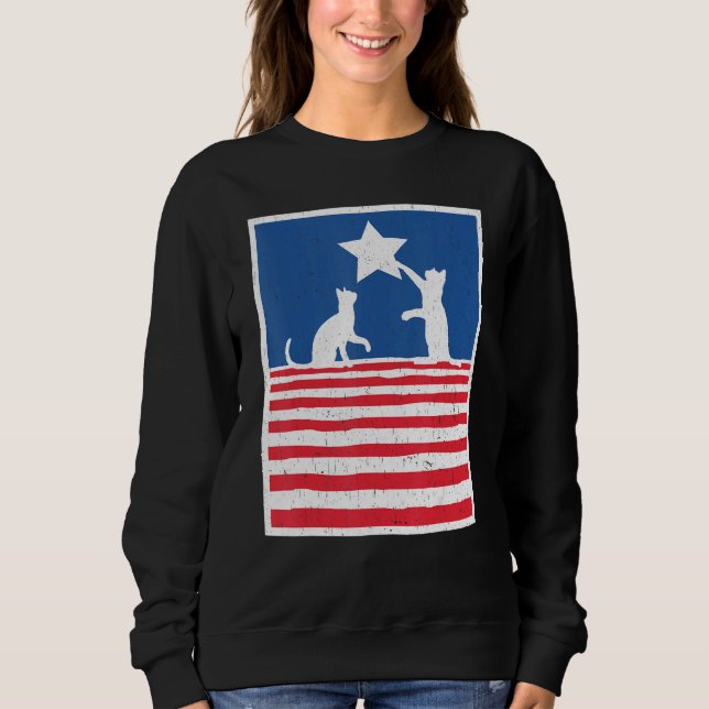 Vintage American Flag Cat 4th Of July Sweatshirt (Front)
