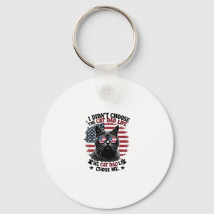 Vintage American Flag Cat Dad Father's Day Kitten  Keychain
