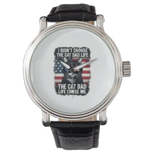 Vintage American Flag Cat Dad Father's Day Kitten Watch