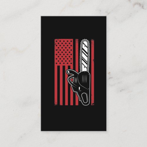 Vintage American Flag Chainsaw Woodworking Business Card