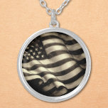 Vintage American Flag Charcoal Drawing Silver Plated Necklace<br><div class="desc">US flag charcoal vintage drawing</div>