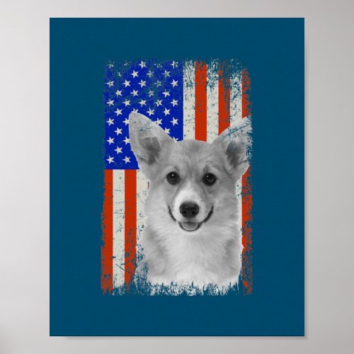 Vintage American Flag Corgi Dog Dad Mom Puppy Poster