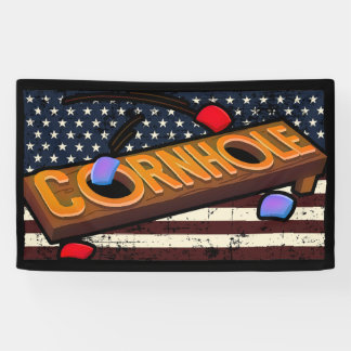 Vintage American Flag Cornhole Lawn Game Tailgate Banner