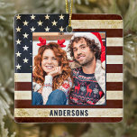 Vintage American Flag Custom 2 Photo Patriotic Ceramic Ornament