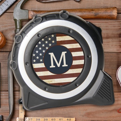 Vintage American Flag Custom Monogram Patriotic  Tape Measure