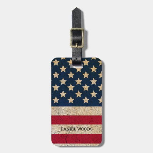 Vintage American Flag Custom Name and Address Luggage Tag