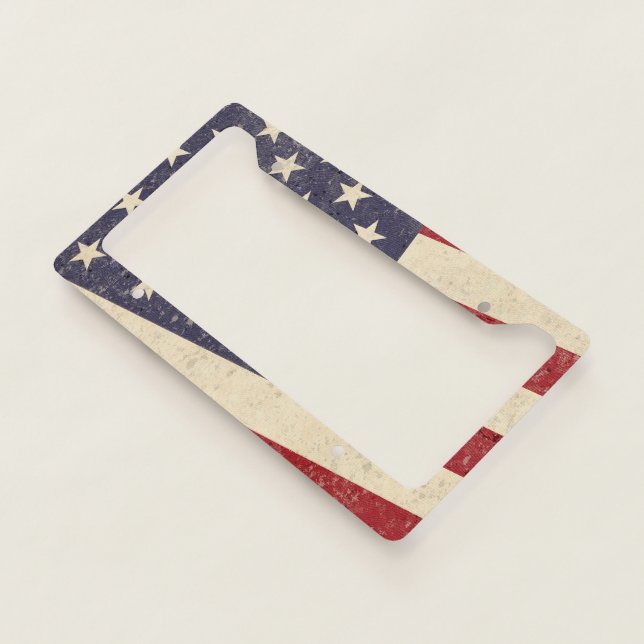 Vintage American Flag Distressed Effect License Plate Frame (3/4)