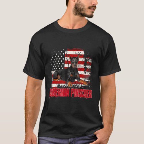 Vintage American Flag Doberman Pinscher Dog T_Shirt