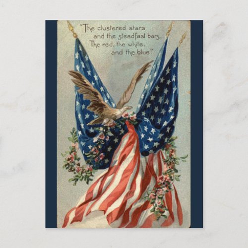 Vintage American Flag Eagle and Flowers Patriotic Postcard