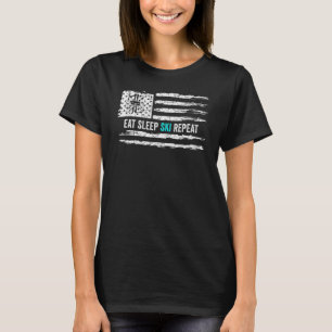 Vintage American Flag Eat Sleep Ski Repeat Skiing  T-Shirt
