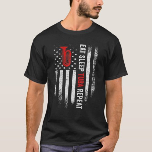 Vintage American Flag Eat Sleep Tuba Repeat Tubist T_Shirt