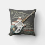 Vintage American Flag Electric Guitar Illustration Throw Pillow at Zazzle