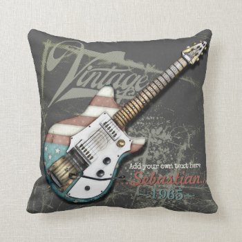 Vintage American Flag Electric Guitar Illustration Throw Pillow by CasamsMusicMachine at Zazzle