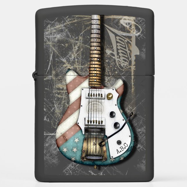 Vintage American Flag Electric Guitar Zippo Lighter (Front)