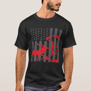 Vintage American Flag Elk Hunting Funny Usa Bow Hu T-Shirt