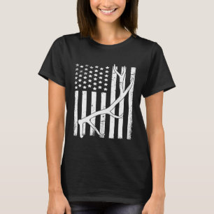 Vintage American Flag Elk Hunting Funny Usa Bow Hu T-Shirt