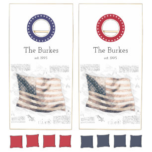 Vintage American Flag Family Name Cornhole Set