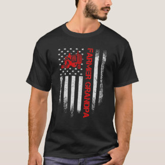 Vintage American Flag Farm Farmer Tractor Grandpa T-Shirt