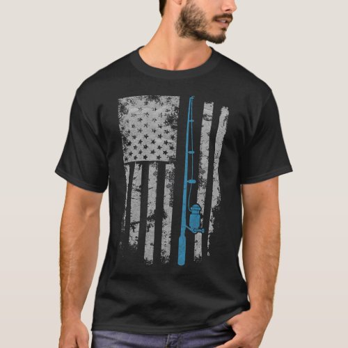 Vintage American Flag Fishing Rod For Fishing love T_Shirt