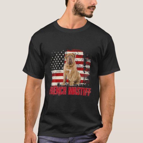 Vintage American Flag French Mastiff Dog Lover T_Shirt