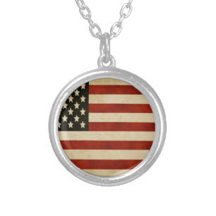 Vintage American Flag GIFTS Silver Plated Necklace