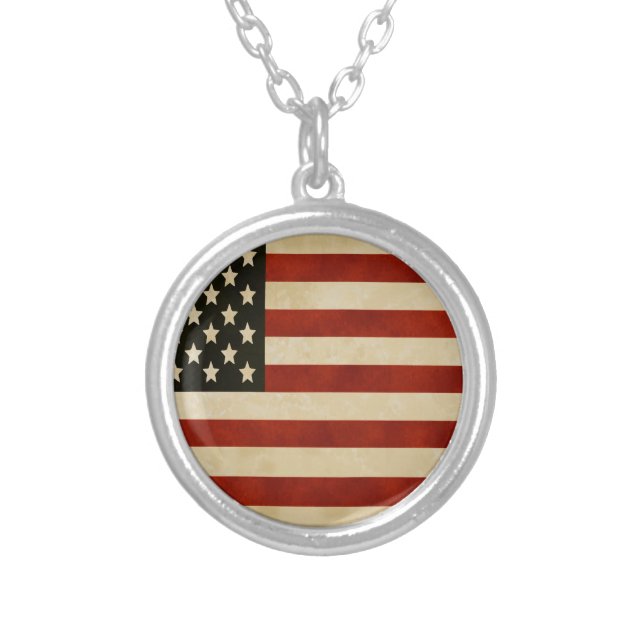 Vintage American Flag GIFTS Silver Plated Necklace (Front)