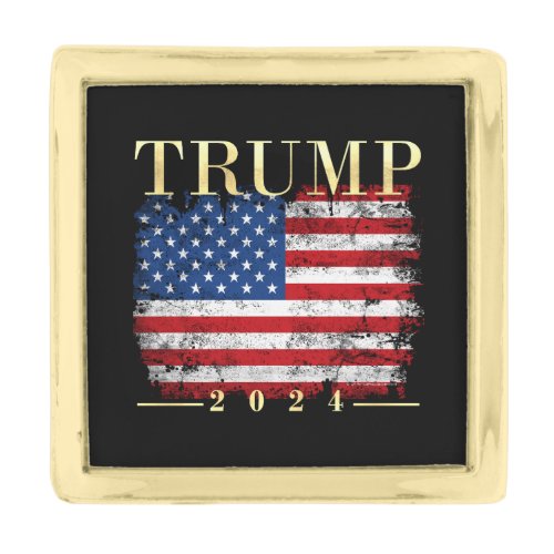 Vintage American Flag Gold Trump 2024 Gold Finish Lapel Pin