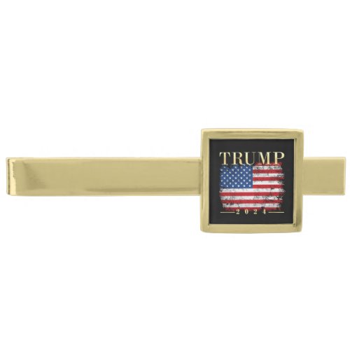 Vintage American Flag Gold Trump 2024 Gold Finish Tie Clip