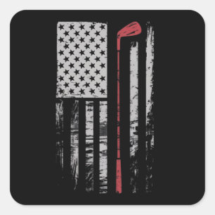 Vintage American Flag Golf Club Gift Golfer  Square Sticker
